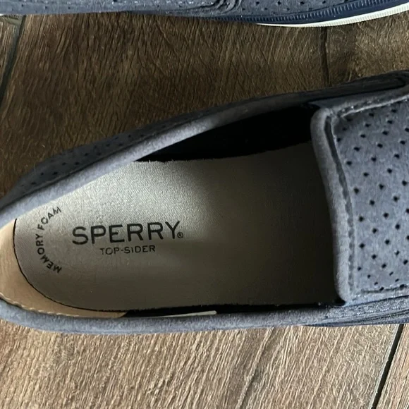 Slip on sneakers, navy perforated, suede, memory foam - Picture 2 of 4
